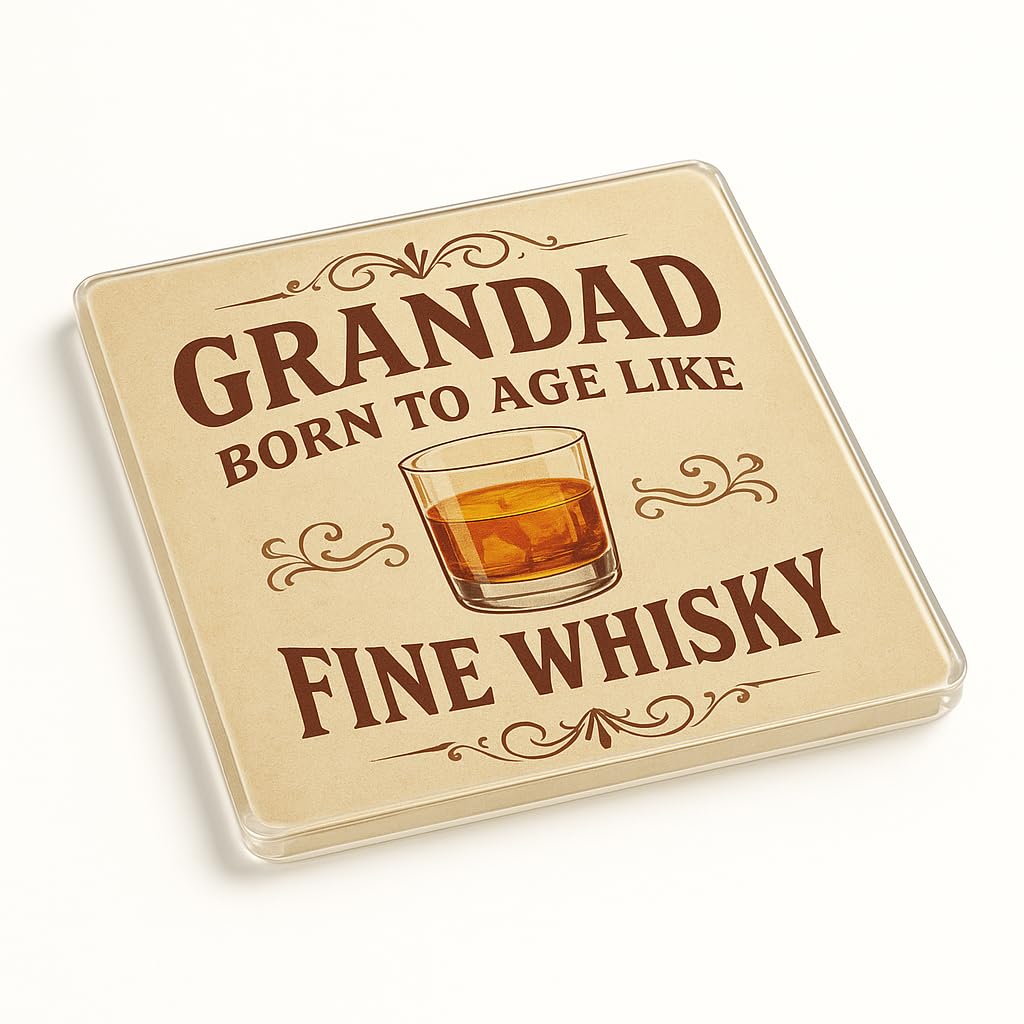 Humorous Acrylic Coaster Gift for Grandad Birthday - Vintage Whisky-Inspired Design Novelty Home Decor Accessory