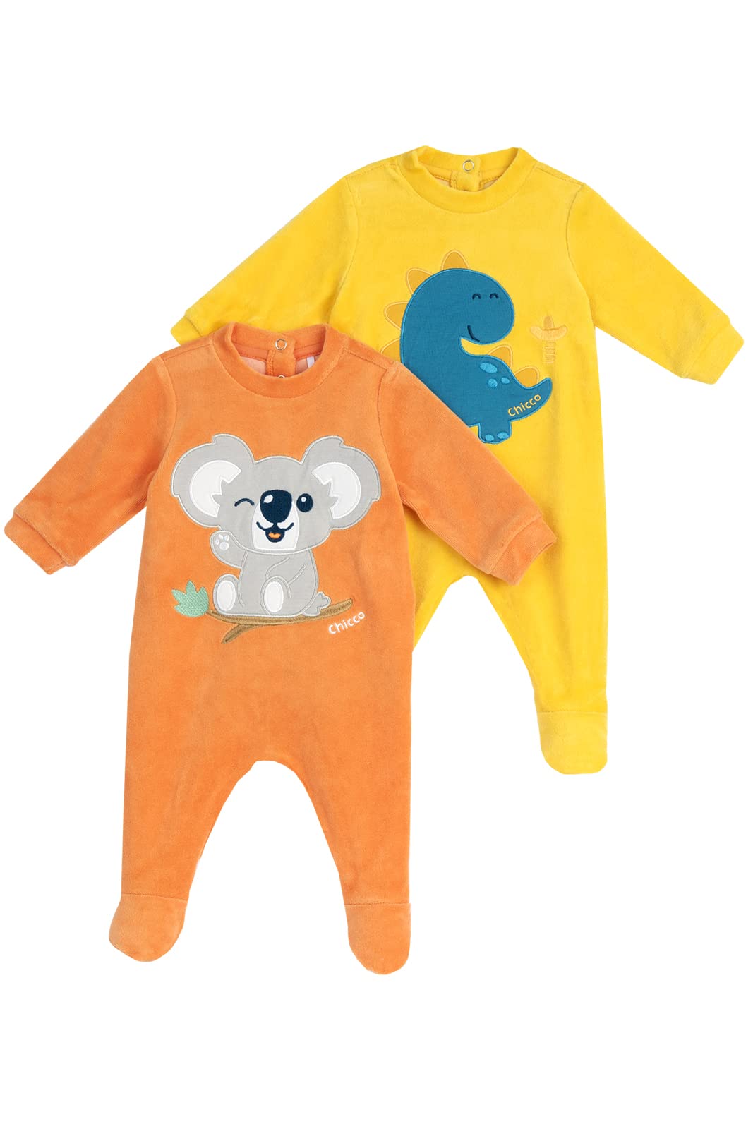 Chicco Kombinezon szenilowy z zimowymi nóżkami (opakowanie 2) unisex, żółty/pomarańczowy, 6 miesięcy