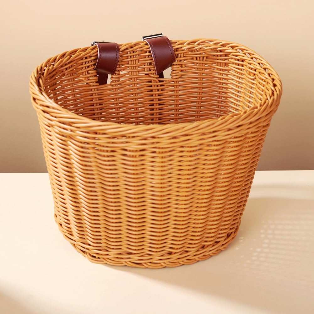Panier de vélo en osier avec sangles réglables - Panier de vélo en osier avec porte-gobelet amovible - Paniers rétro pour enfants et adultes