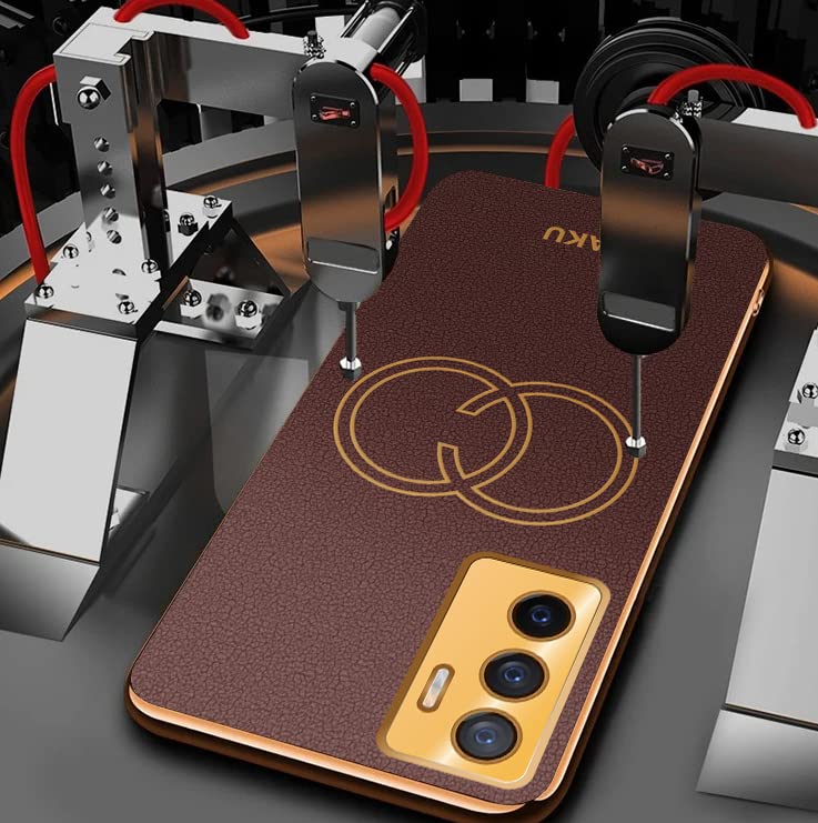 Image of Vaku Luxos Skylar Back Cover Case for Vivo V23e 5G with Leather Pattern Design Gold Electroplated Soft TPU Cover| Shockproof Protective Case - Brown