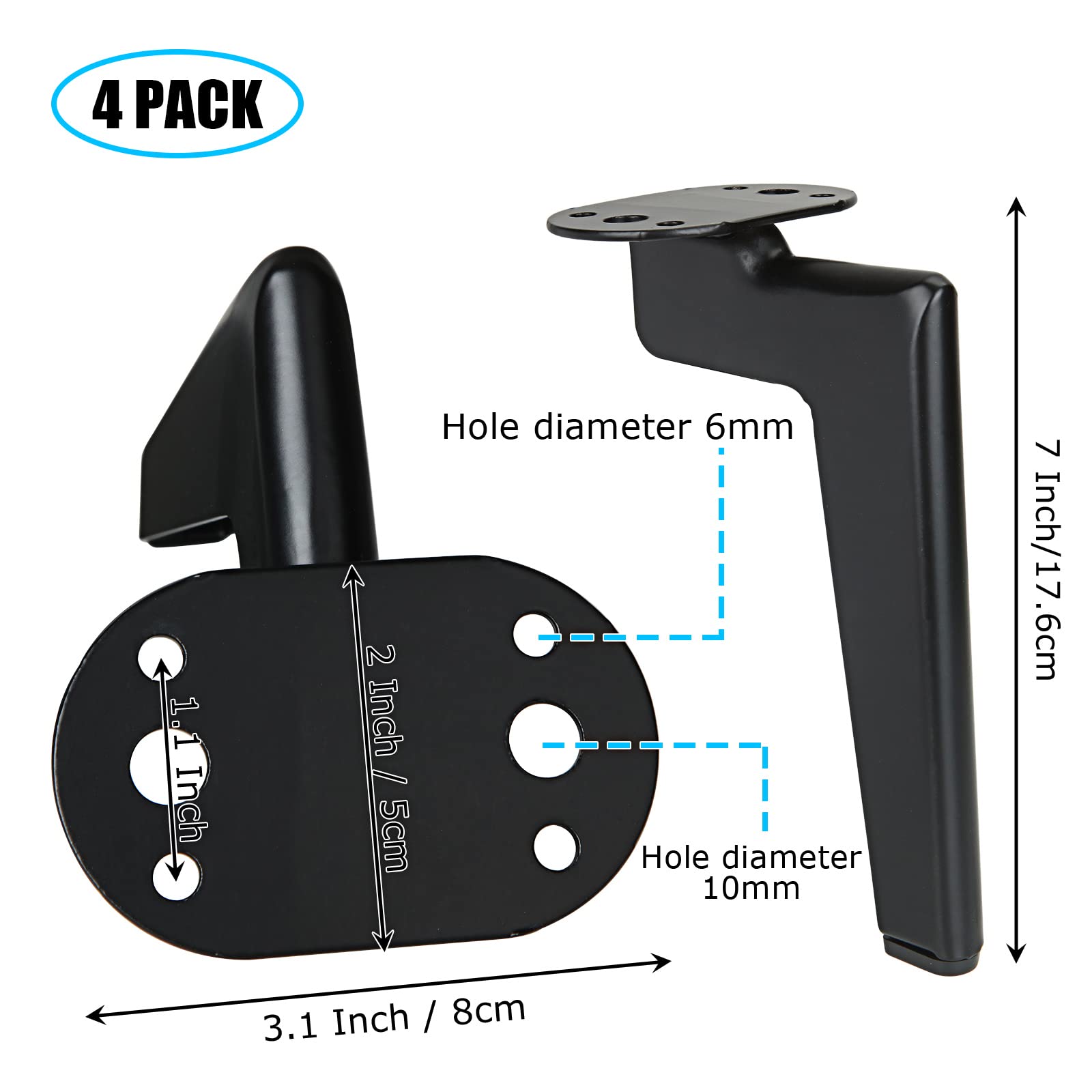 APACALI Metal Furniture Leg 7 Inch Black Couch Legs Stainless Steel Cabinets Feet Dresser Legs, 4PCS Replacement Cabinet Feet Modern Furniture Legs Heavy Duty DIY Sofa Leg with Screws for Bed Chair