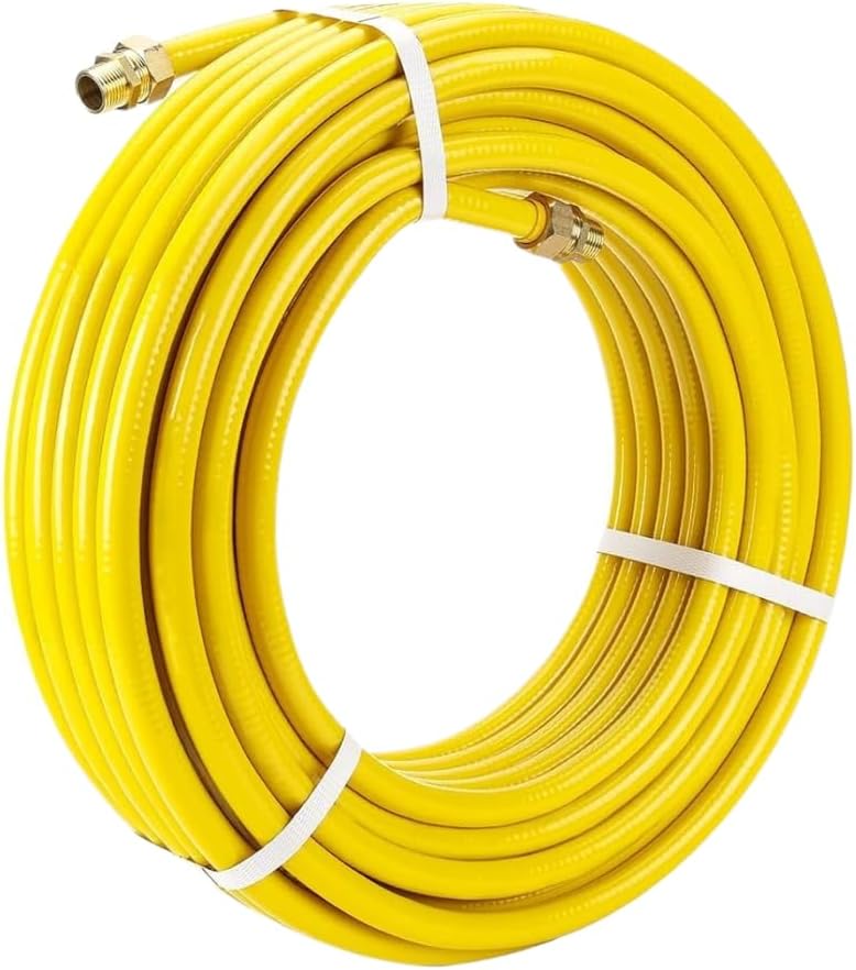 70FT CSST 1/2'' Flexible Natural Gas Line Hose with 2 Male Fittings for NG, CSST Corrugated Stainless Steel Tubing Pipe, Flexible Gas Pipe Propane Conversion Kit Grill Hose