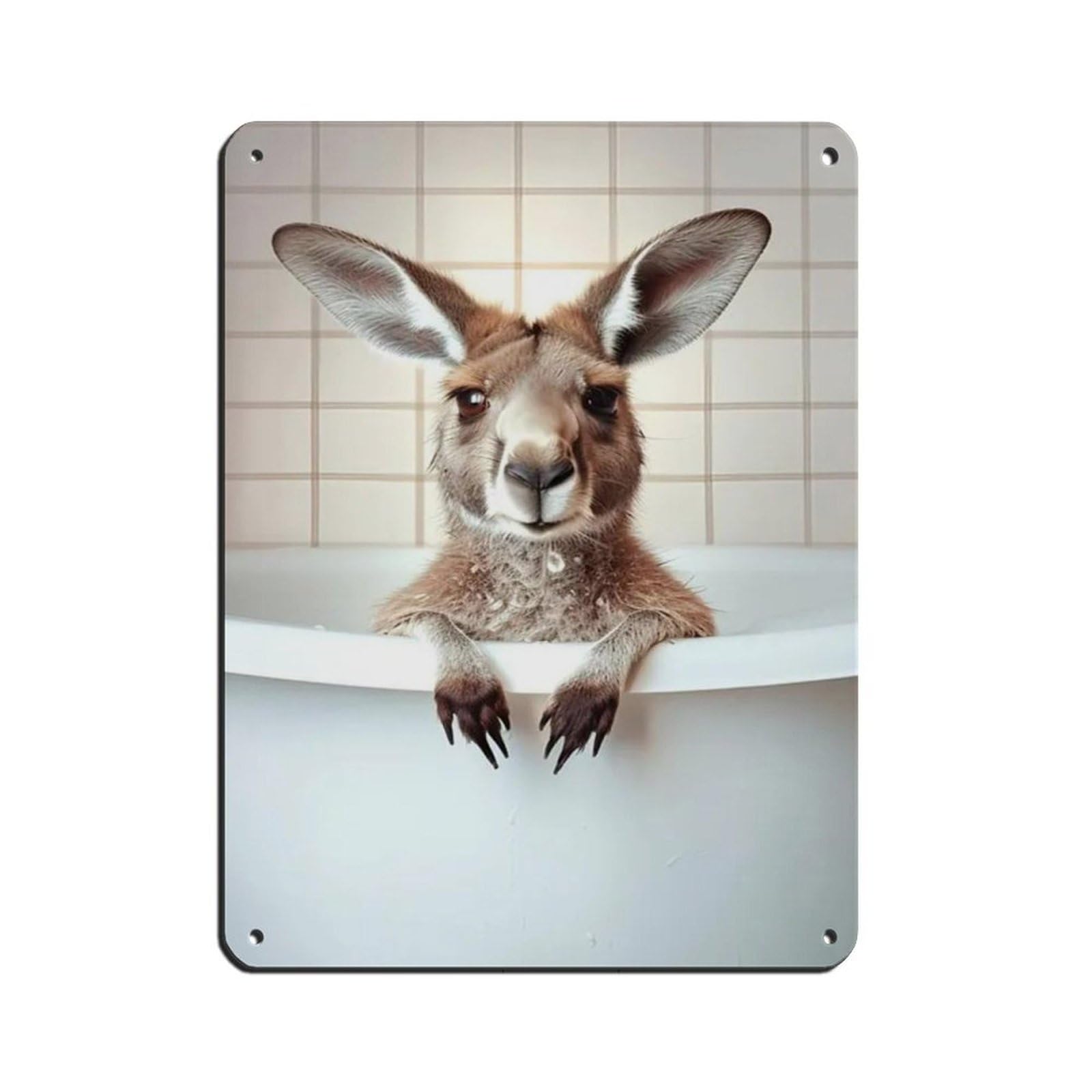Kangaroo in The Bathtub, Funny Bathroom Art Retro Poster Metal Tin Sign Chic Art Retro Iron Painting Bar People Cave Cafe Family Garage Poster Wall Decoration 12x16inch(30x40cm)