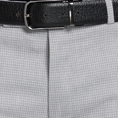 Image of Park Avenue Men's Mid Rise Checks Pattern Super Slim Fit Polyester Blend Flat Front Formal Trouser