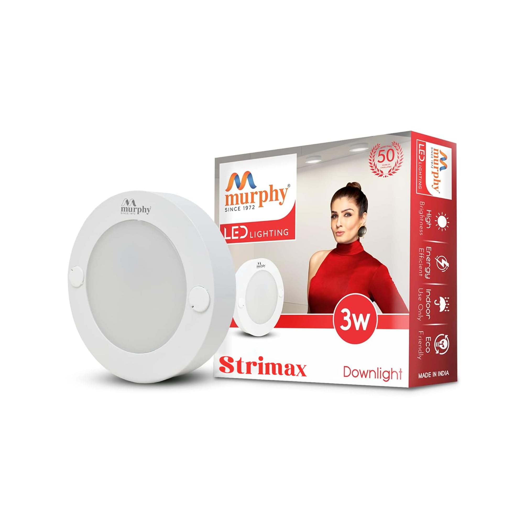 Murphy STRIMAX 3W Surface LED Downlight | Slim Round Cabinet Light | Warm White| Energy Efficient | Long Lifespan| 2 Years Warranty |Pack of 1