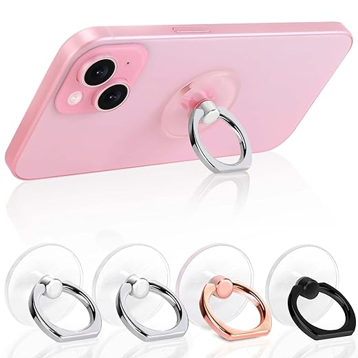 Jsoerpay Cell Phone Ring Holder, Transparent Ring Holder 360°Rotation Finger Ring Stand, Clear Cell Phone Kickstand Compatible with Most of Phones, Tablet and Case, (2Silver+1Black+1Rose Gold)
