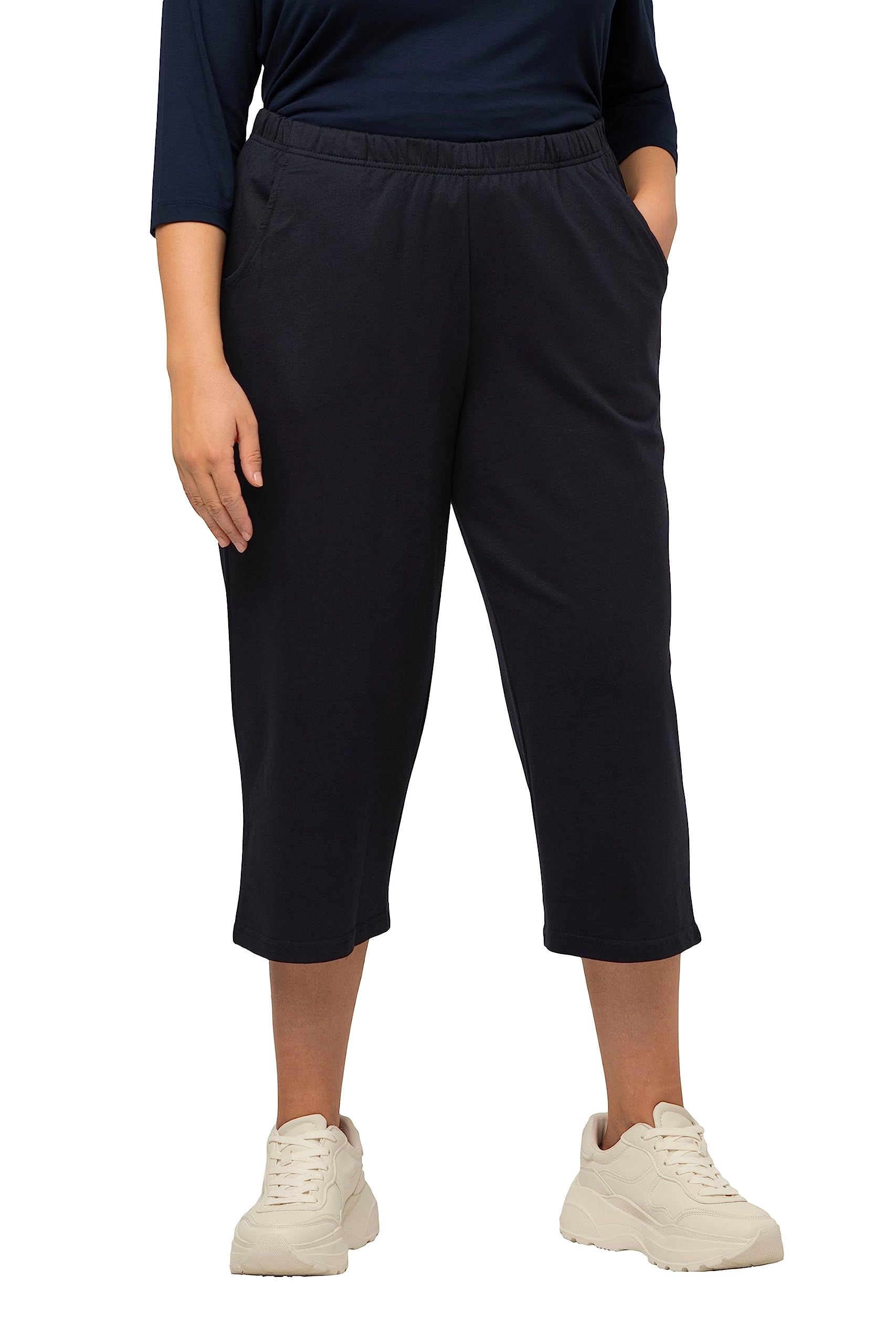 Ulla Popken Womenswear Plus Size Curvy Oversize Stretch Jersey Crop Pants Navy 42+ 641038 71-42+