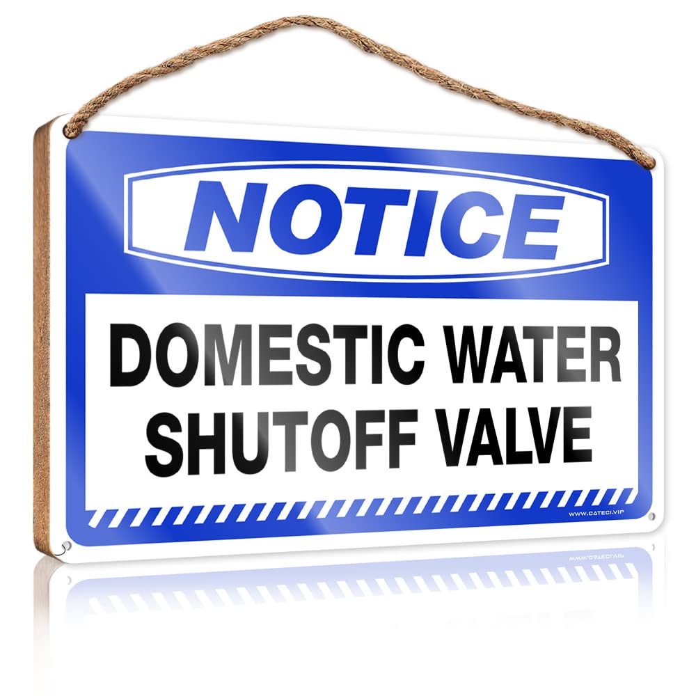 FZFN Bathroom Wall Wood Sign Notice Domestic Water Shutoff Valve Wooden Sign Outdoor Signs And Decor Bathroom Signs For Home(23X35CM)