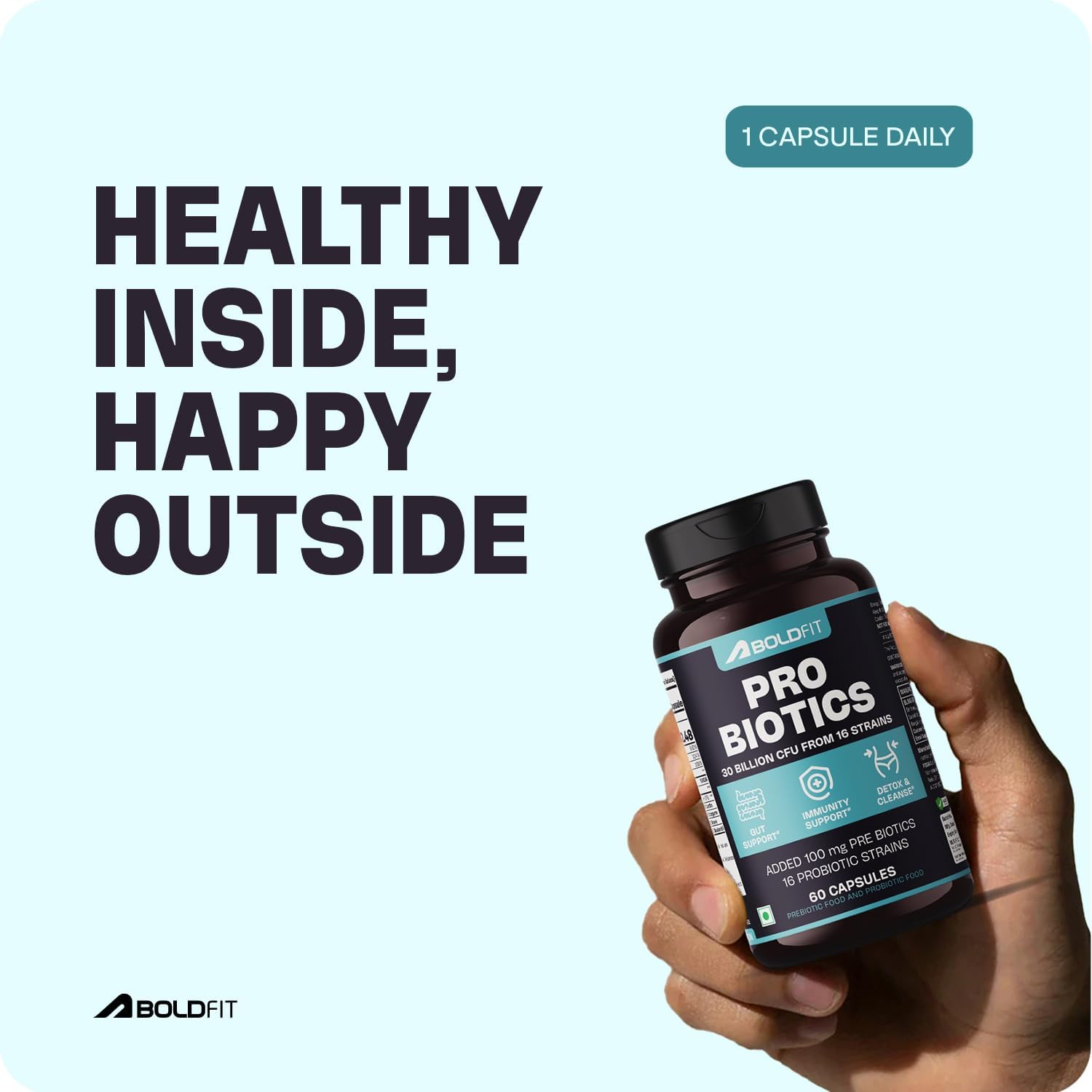 Boldfit Probiotics Gut Health Supplement 30 Billion CFU with 16 Strains & Prebiotics Supports Digestive Health, Immune Function, and Overall Wellness - 60 Vegetarian Capsules for Men & Women. Boldfit Probiotics Gut Health Supplement 30 Billion CFU with 16 Strains & Prebiotics Supports Digestive Health, Immune Function, and Overall Wellness - 60 Vegetarian Capsules for Men & Women.