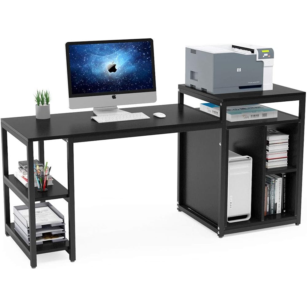 Tribesigns Black Computer Desk with Storage Shelf, 47 inch