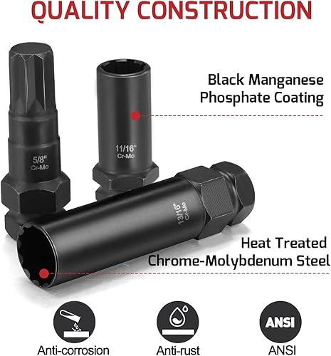 Miniatura 3 de Juego de llaves maestras de 16 piezas, SAE y kit de extracción de bloqueo de rueda métrica para quitar tuercas de bloqueo en ruedas de posventa