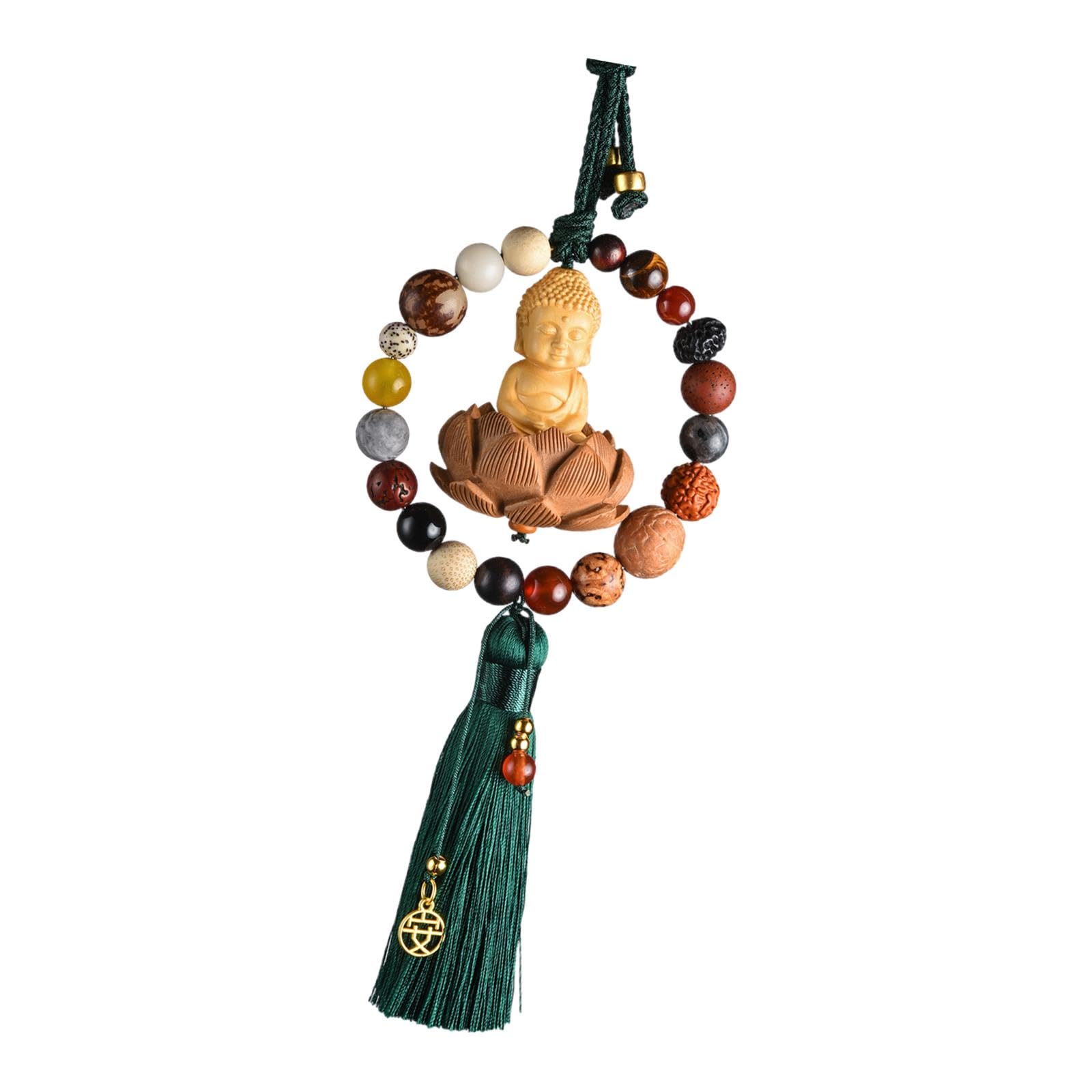 Buddha Statue Car Rearview Mirror Pendant Gift Tassel Car Hanging Decoration green tassel, Gren