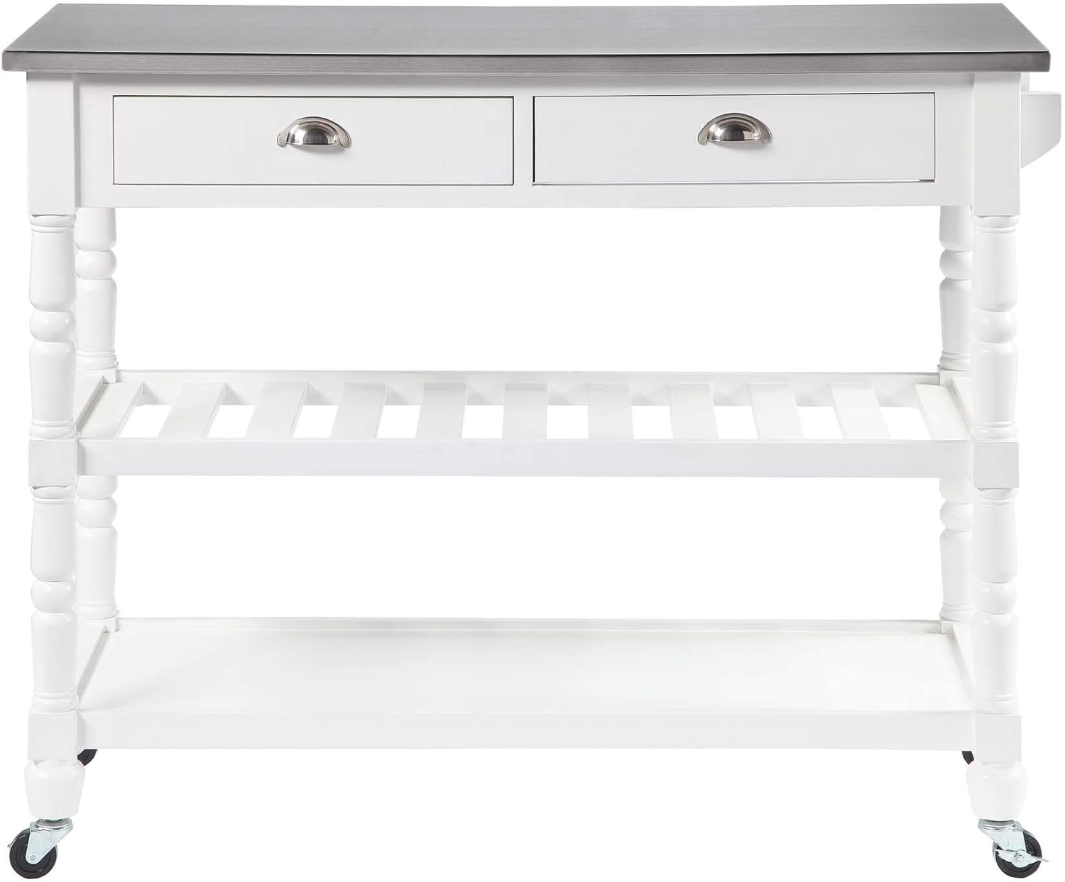 Convenience Concepts French Country 3-Tier Stainless Steel Kitchen Cart with Drawers, White
