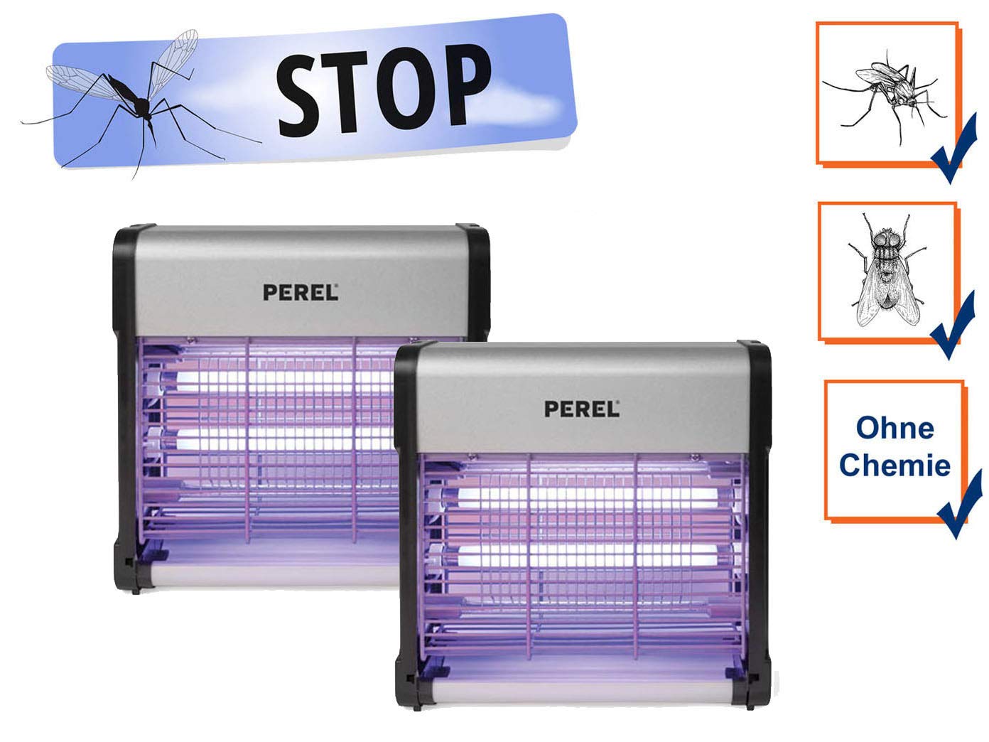 2er Set elektrische Stechmückenfallen Insektenvernichter mit UV Licht 2x 6W, Lampen für Räume jeweils 30m²
