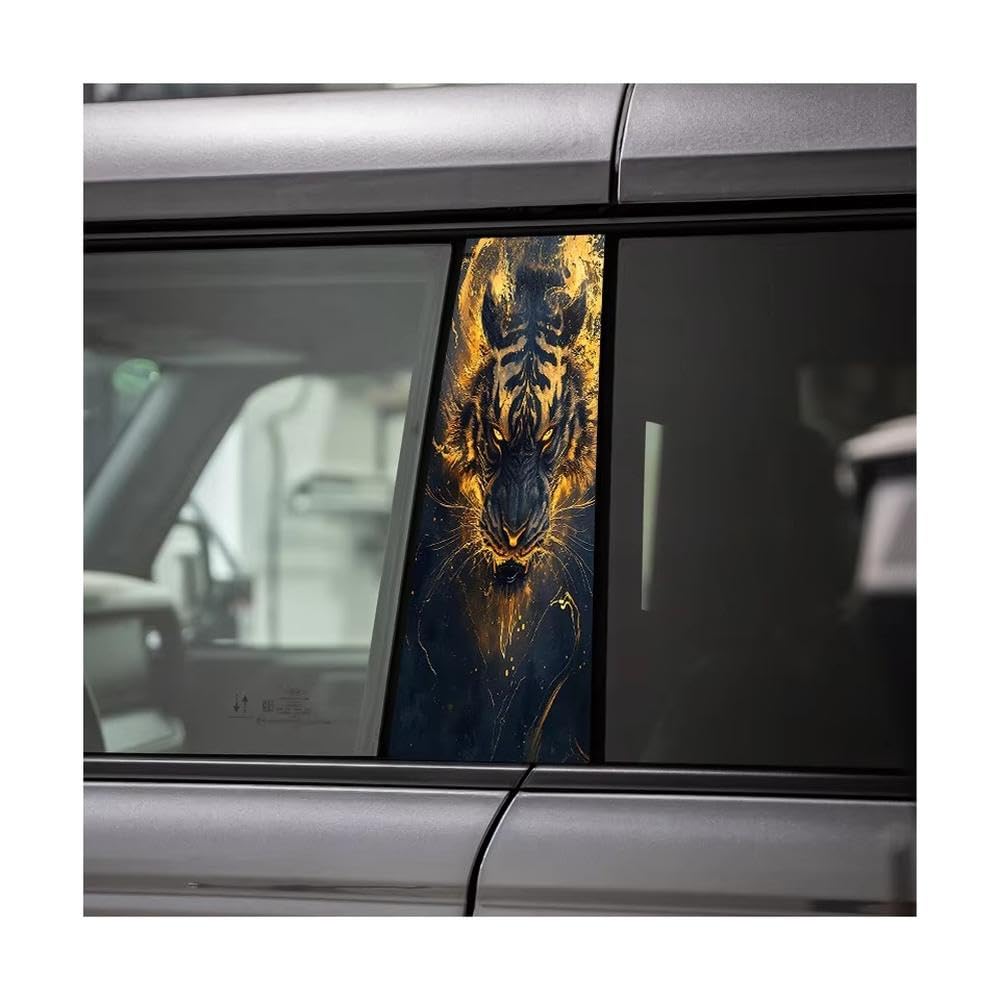 Automotive Door Pillar Window Trim Anti Scratch Sticker Golden Flaming Tiger Protective Film