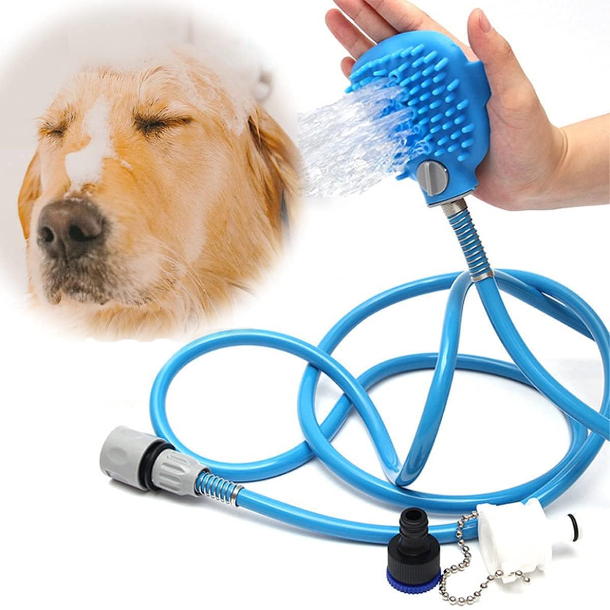 RESELLER Dog Shower Attachment, Shower Sprayer and Scrubber, Pet Bath Brush with Indoor & Outdoor Adaptors, Pet Bathing Tool, Massager Shower Sprayer, Shower Accessories for Dog Cat Horse Grooming
