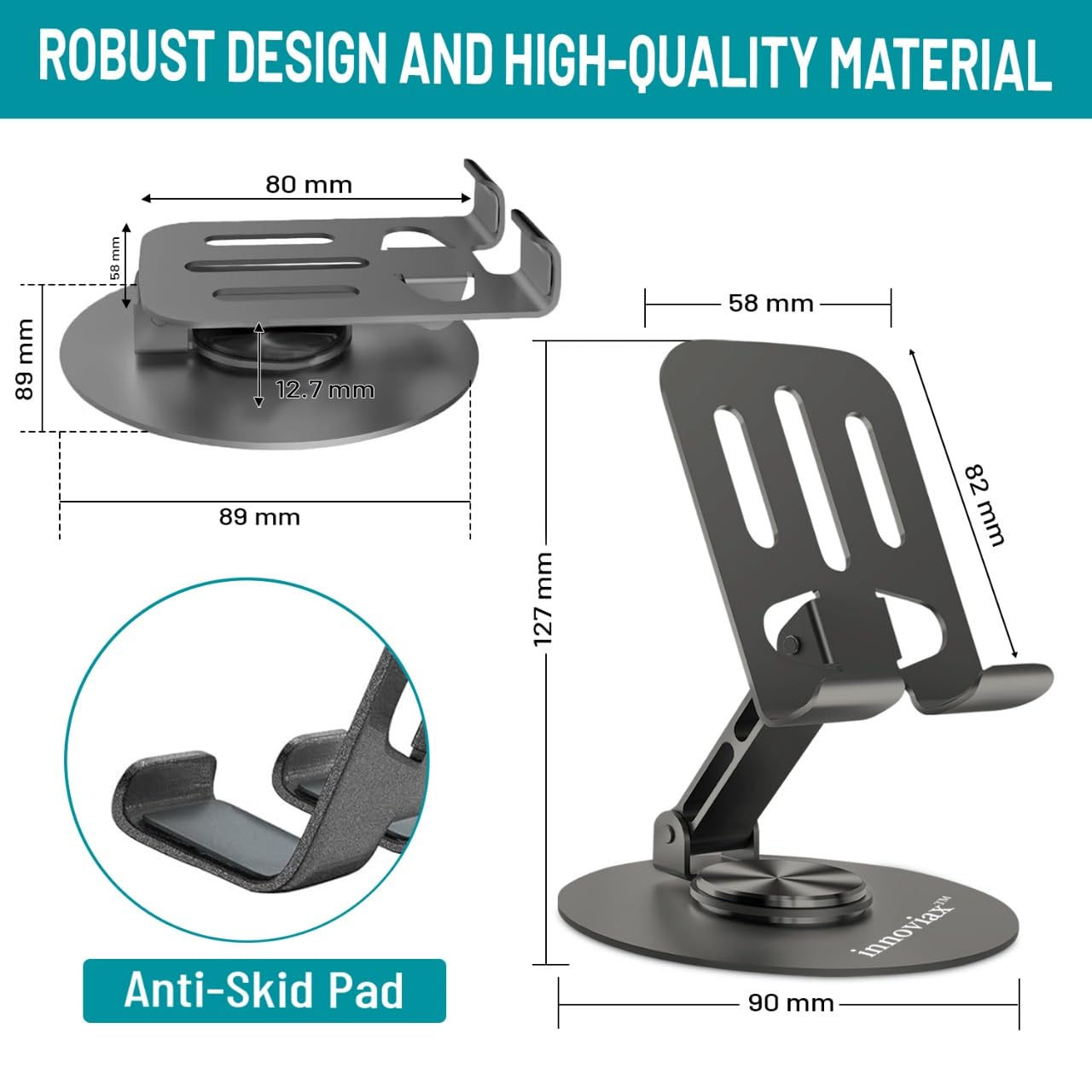 2 soportes para teléfono celular, rotación de 360 grados, multiángulo ajustable, metal duradero, compatible con iPhone, smartphones y tabletas Android, color gris