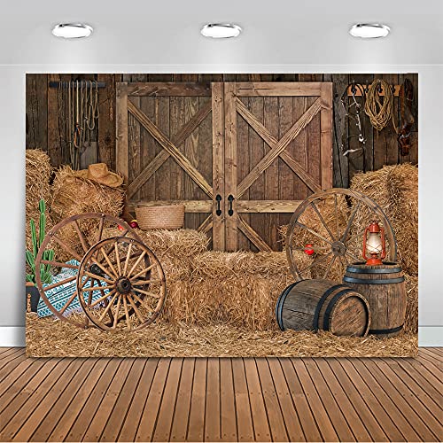 Mocsicka Wild West Backdrop for Photography Western Cowboy Background for Portrait Vintage Wooden Barn Door Kids Boy Baby