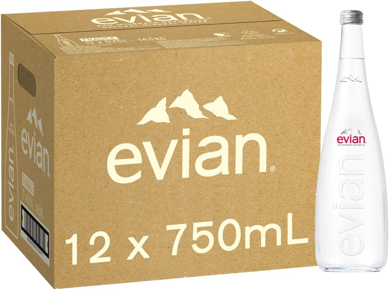 evian Natural Mineral Water 750ml Glass, Case of 12