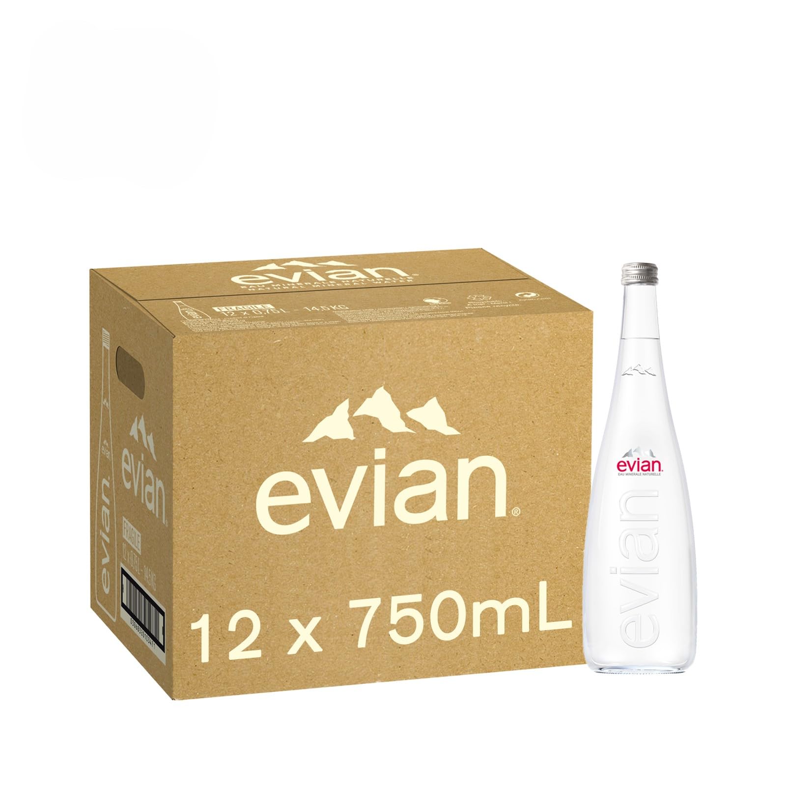 evian Lot de 12 verres à eau minérale naturelle 750 ml | Lot de 12 verres