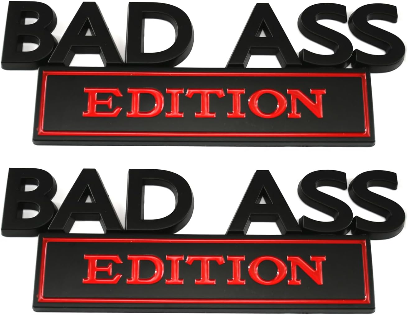 2Pack Big Size Bad Ass Edition Emblem 3D Badass Badge Sticker Decal with Tape Replacement for Cars, Trucks, Motorcycles, Boats Laptops (Red)
