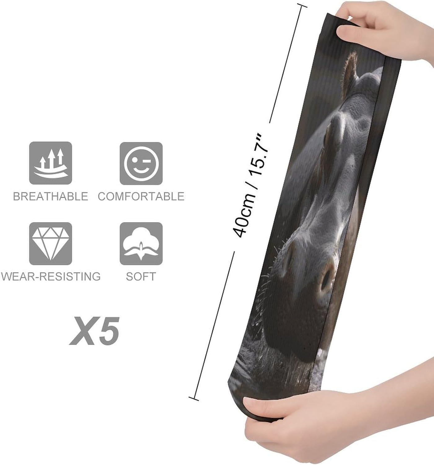 Hippo Crew Socks Cozy Casual Calf Socks Lightweight Long Work Sock Breathable Athletic Sock for Hiking Sports Running 5 Pairs