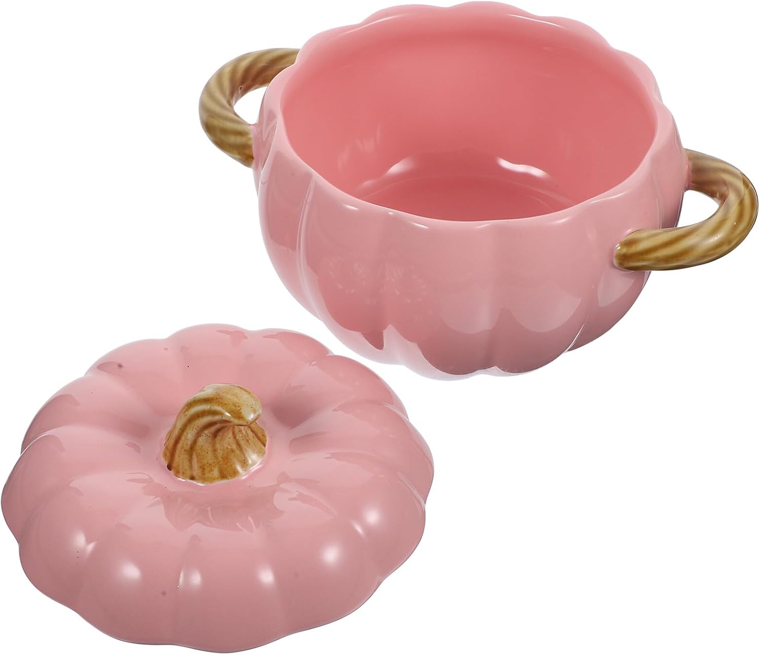SAFIGLE Ceramic Pumpkin Soup Bowl with Lid Double Handle Pumpkin Stew Pot Kitchen Tableware for Thanksgiving and Halloween