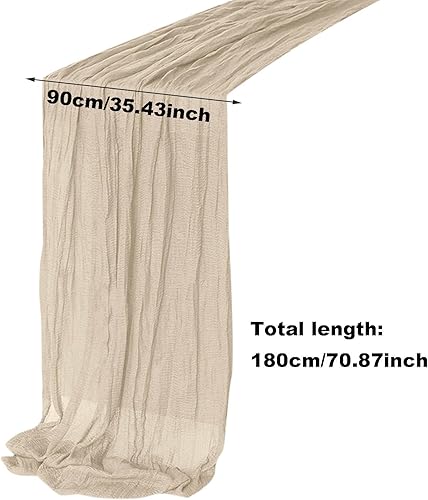 Miniatura 3 de Paquete de 8 caminos de mesa de gasa color champán de 10 pies de 29 x 120 pulgadas, tela de gasa bohemia, decoración rústica para bodas románticas,