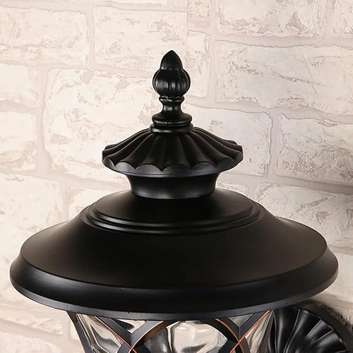 Miniatura 6 de E27 - Faroles de pared impermeables para exteriores, 1 luz de montaje en pared exterior, acabado negro mate con pantalla de cristal de piedra,