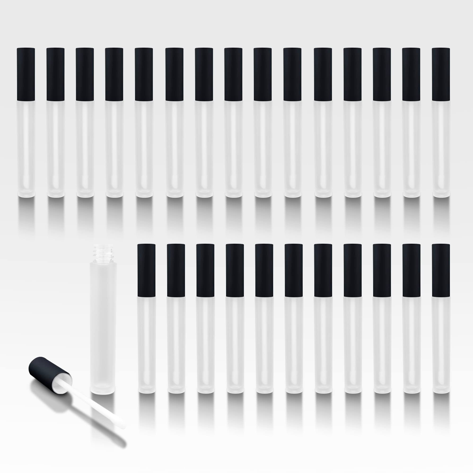 Cosmetic Packaging Now Vibe Frosted Lip Gloss Tubes w Matte Black Cap Doe Foot Wand 100 Pack