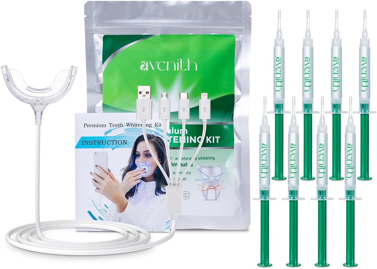 Teeth Whitening Kit with LED Light, 8 Whitening Gels 35% Carbamide Peroxide, Portable Oral Care Set