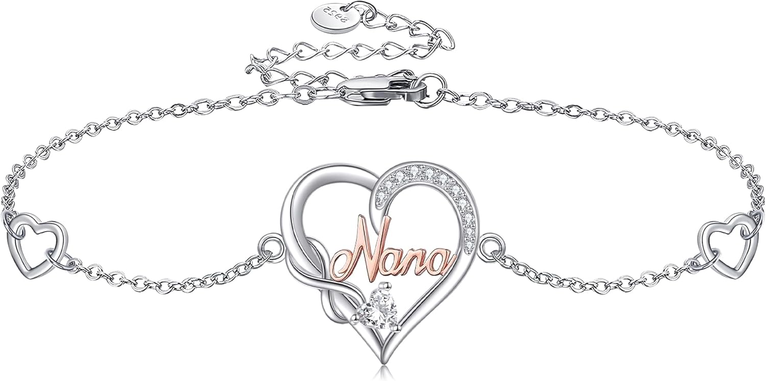 Birthday Gifts for Her 925 Sterling Silver Mom Granddaughter Nana Grandma Wife Sister Aunt Infinity Heart Bracelet Jewelry for Women Christmas Mothers Day Gifts