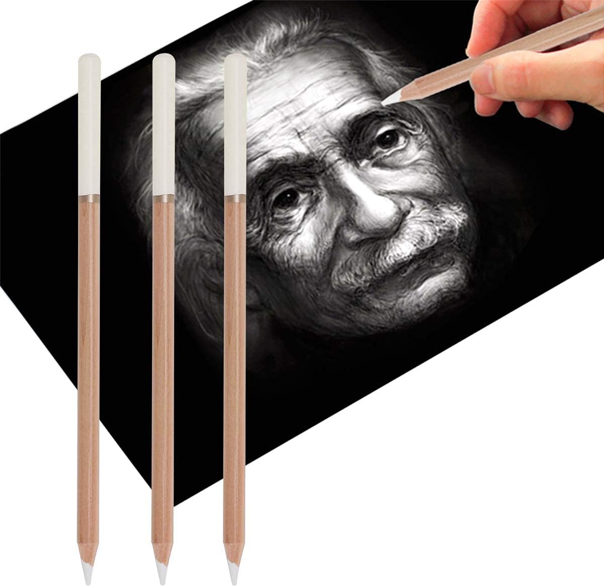 BXT 3pcs White Charcoal Pencils for Highlight,Drawing