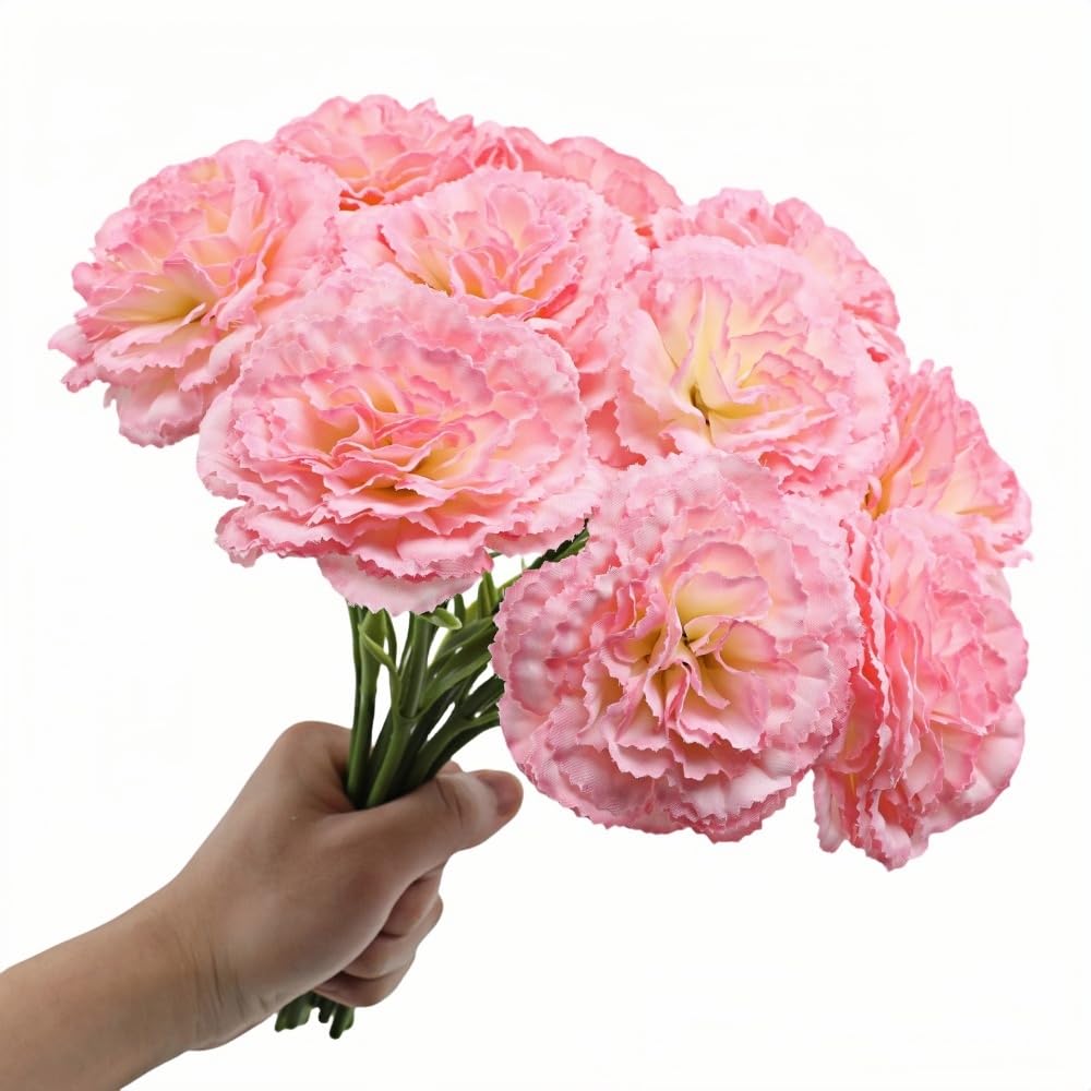 10 Pack Artificial Carnations Flowers - 11.4 Inch Real Touch Silk Flowers with Stems for Wedding Bouquets, Bridal Centerpieces, Home Floral Arrangements & Table Decor (Pink) — image 1