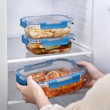 3 Pack 700ml Stackable Glass Food Storage Containers with Airtight Lids, Glass Meal Prep Container for Lunch, Pantry Organizers and Storage, for Microwave, Oven, Freezer and Dishwasher