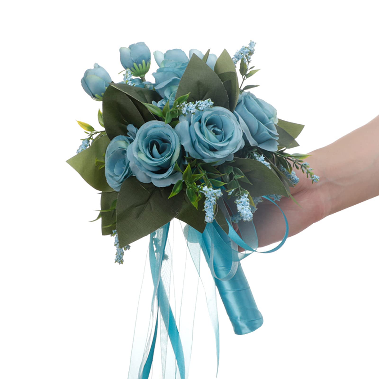JstDoit Bridal Bouquet for Brides Bridesmaids, Wedding Bouquets with Ribbon Holding Flowers Artificial Rose Flowers for Wedding Valentine's Day Church Party