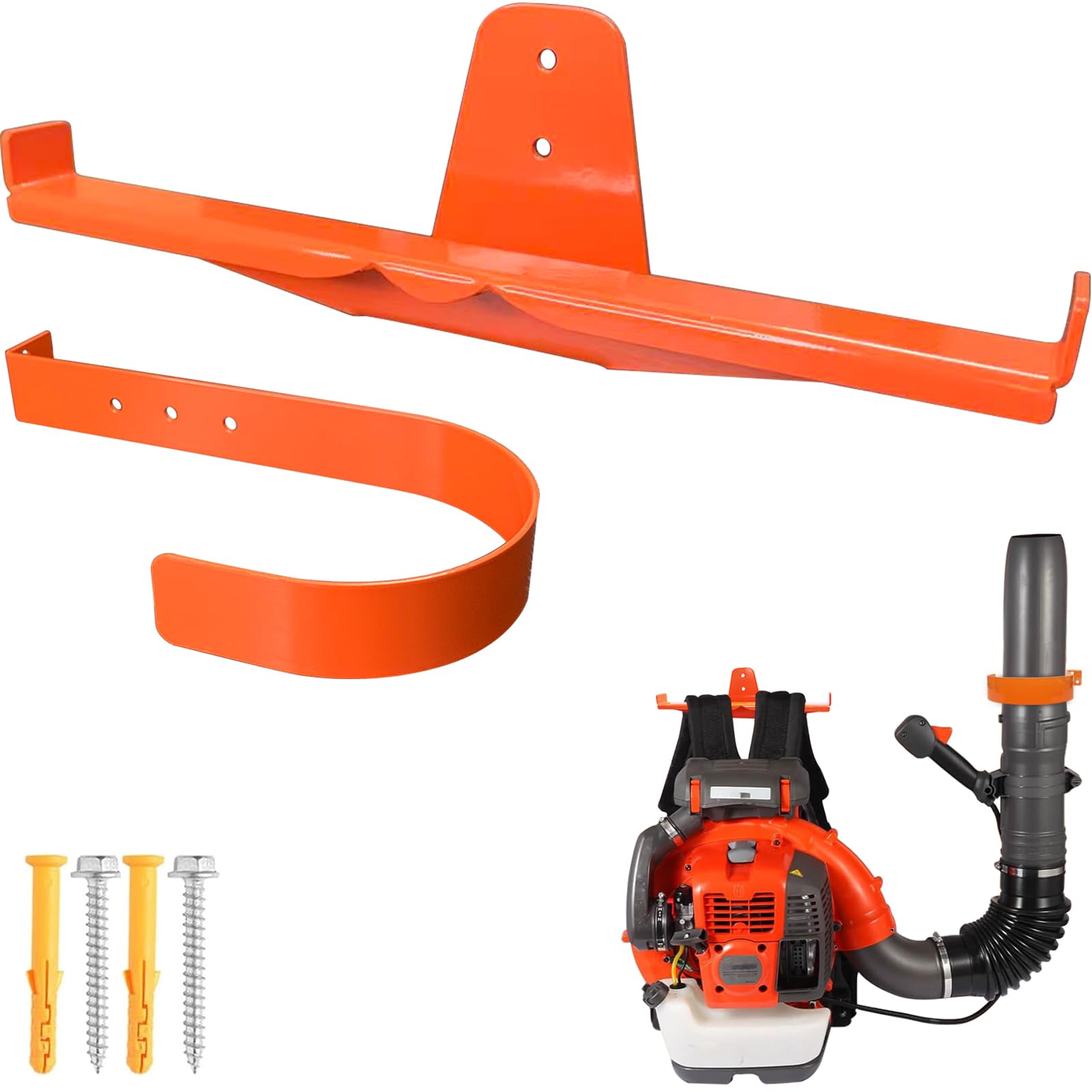 JAWULIJA Backpack Blower Wall Mount with Hose Holder - Heavy Duty Leaf Blower Holder & Garage Storage Rack, Universal Hook for Stihl, Echo, Husqvarna Backpack Blowers (1 Pack)