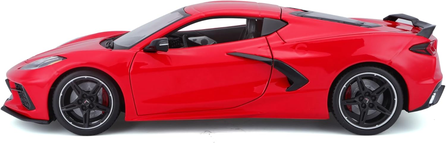 2020 Chevrolet Corvette Stingray C8 Dark Gray Metallic with Racing Stripes 1/18 Diecast Model Car by Maisto