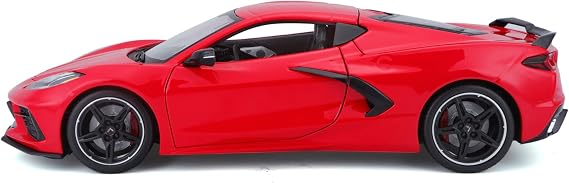 2020 Chevrolet Corvette Stingray C8 Dark Gray Metallic with Racing Stripes 1/18 Diecast Model Car by Maisto