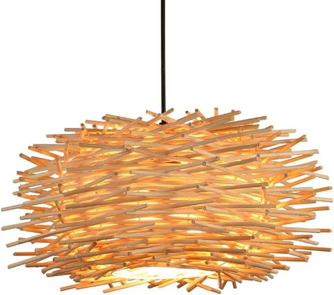 CSSYKV Chinese Stijl Kleine Kroonluchter Japanse Hanglamp Kap Plafondverlichting Weave Wicker vogelnest Decoratieve Lamp Plafondlamp Rieten Lampenkap Lantaarn Voor Eetkamer, Boerderij CSYSKV