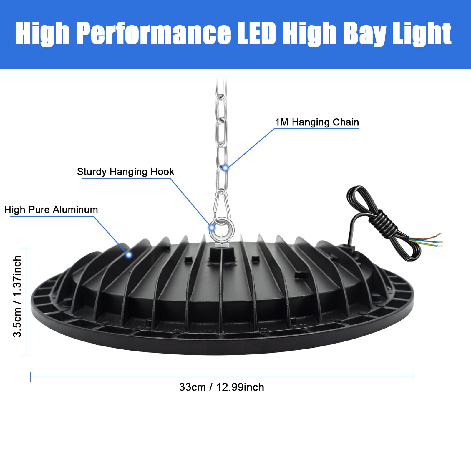 DIKHEE Faretto LED UFO, Luce per Negozio a LED High Bay da 200W con 1 Metro Catena, Luce per Baia Super Luminosa da 20000LM 6500K, Illuminazione Commerciale Impermeabile IP65 per Magazzino, Garage