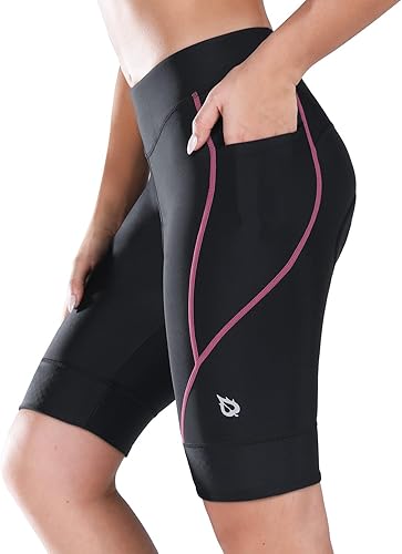 BALEAF Pantalones cortos de bicicleta para mujer de 65 pulgadas acolchados 4D para ciclismo ciclismo ciclismo bolsillos de gel UPF50 Negro,