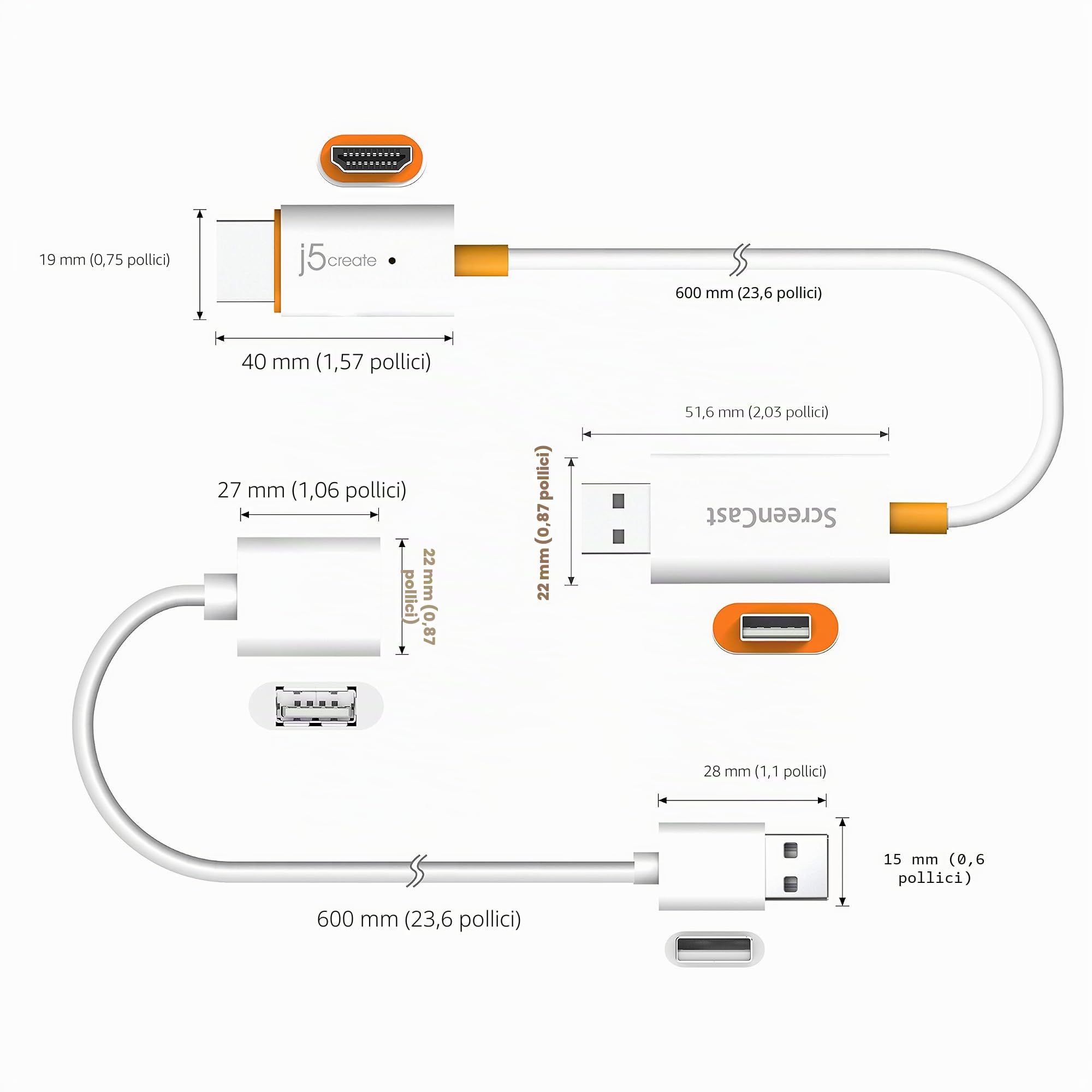 j5create ScreenCast HDMI Ricevitore adattatore wireless per display-Mirroring di telefono, tablet, laptop su HDTV-Compatibile con MiraCast, AirPlay, Android, Windows 10 PC, iOS, iPhone, Tablet(JVAW56)