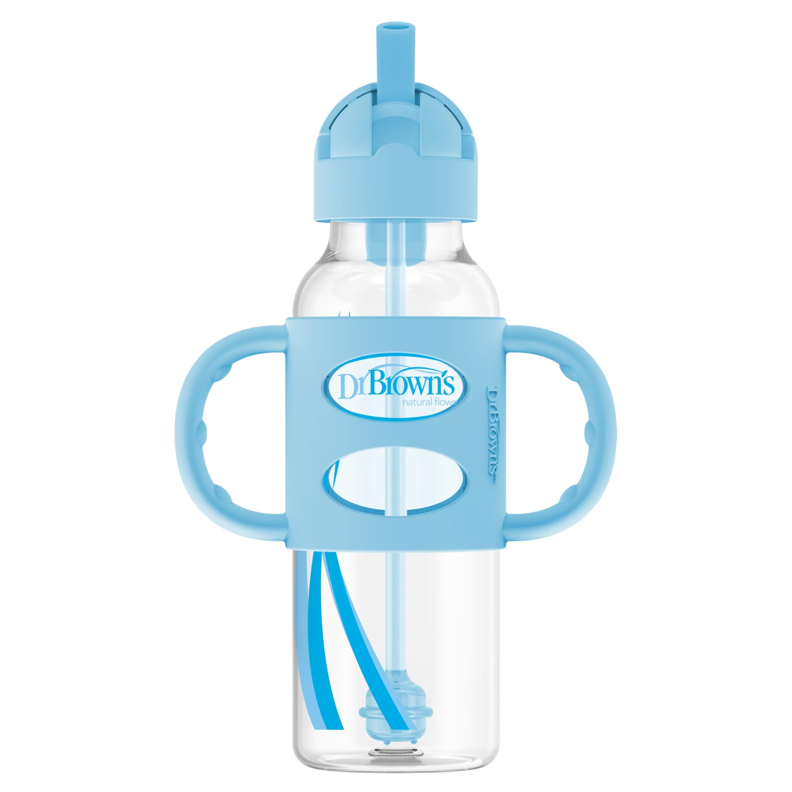 Dr. Brown's Sippy Straw Bottle with Silicone Handles, Blue, 8 oz