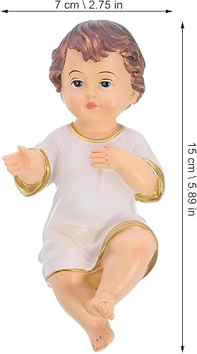 Miniatura 5 de Adorno de estatua de bebé de Jesús, 5.89 pulgadas de resina, estatua coleccionable de la natividad y santa fe