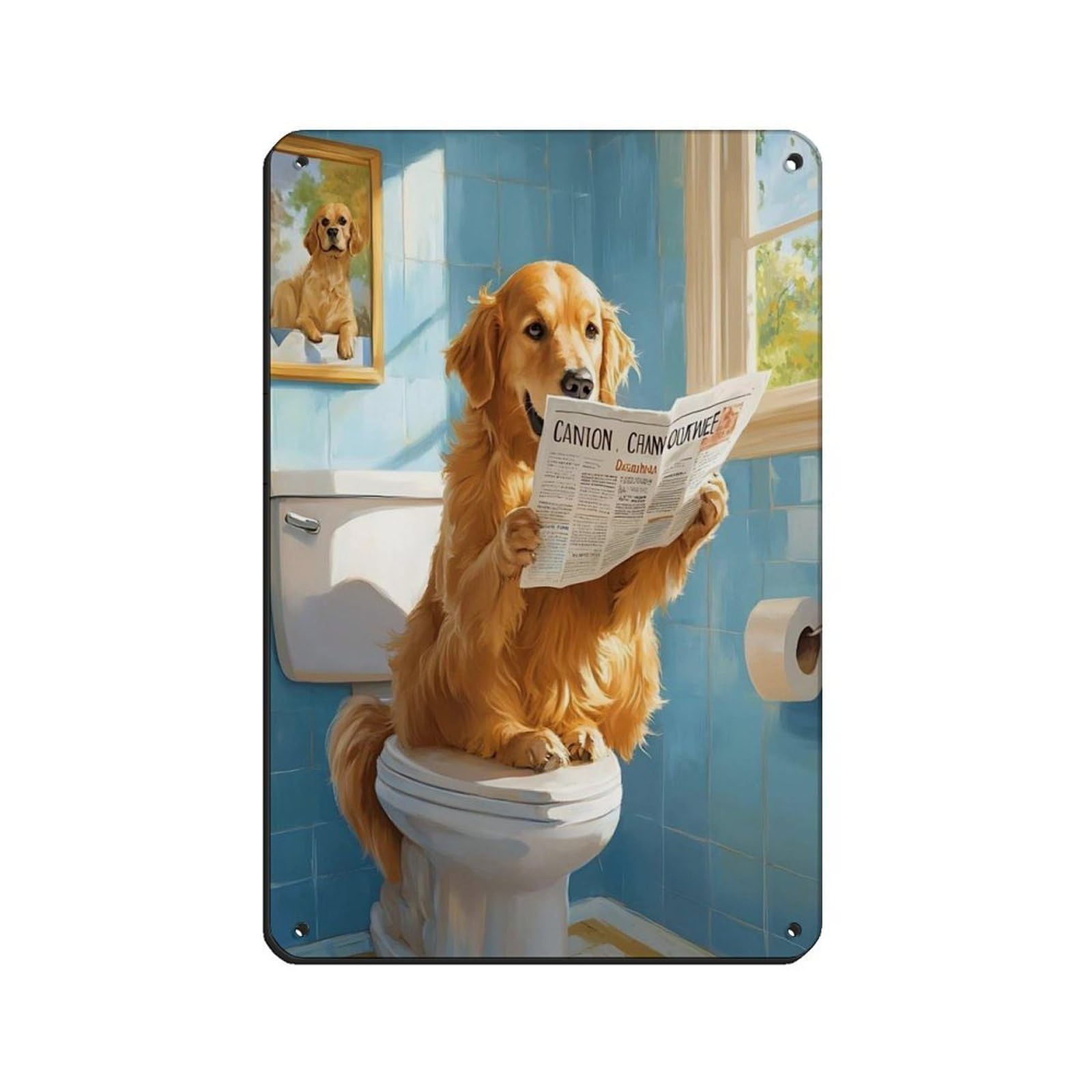 Lxwnze 20L X 30W Cm Golden Retriever Reading Newspaper Tin Sign Vintage Metal Pub Club Cafe Bar Home Wall Art Decoration Poster Retro 8X12inch(20X30cm)