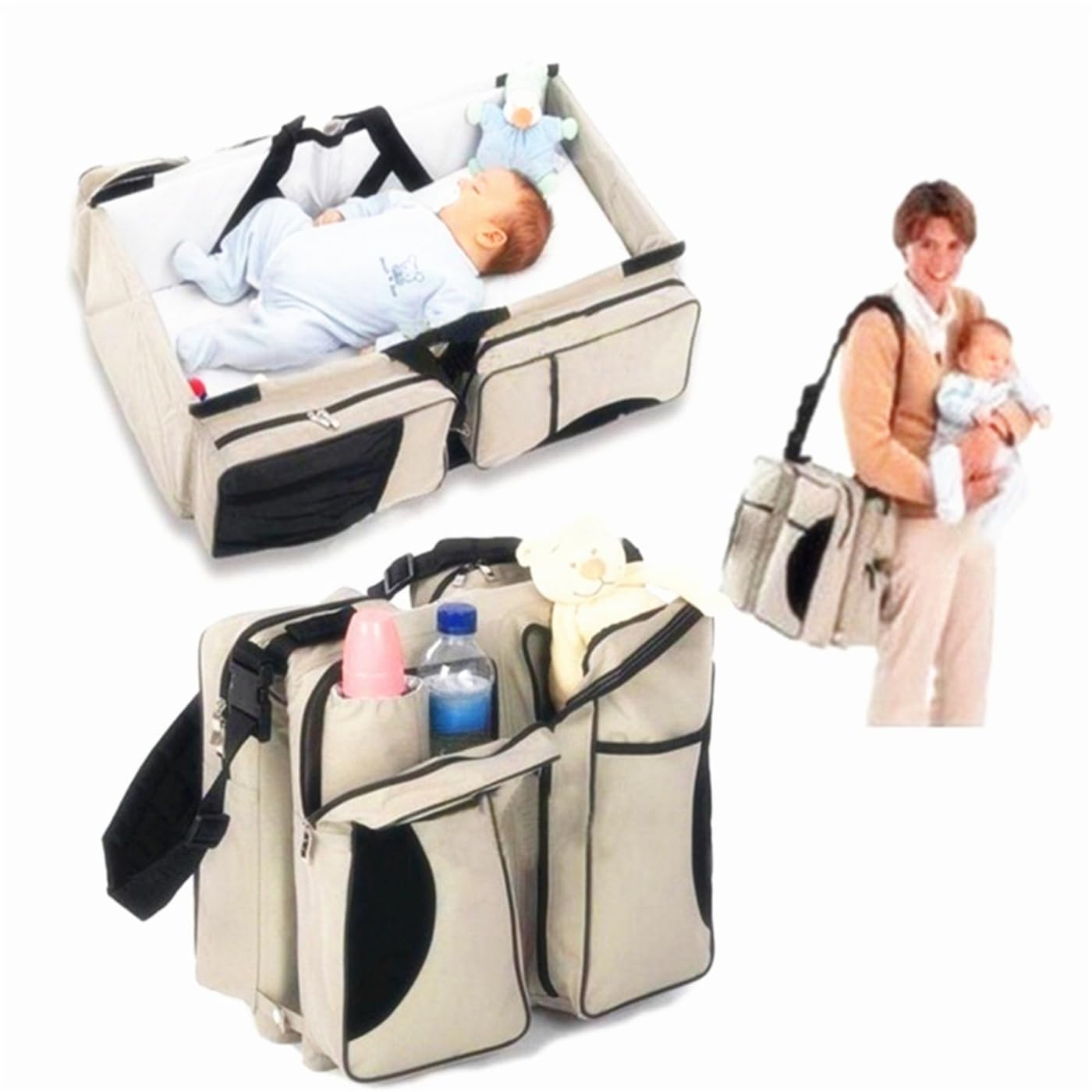 3-in-1 tragbare Wickeltasche mit faltbarer Wickelstation – multifunktionaler Babypflege-Organizer mit Aufbewahrungstaschen, reisefreundlich (blau)