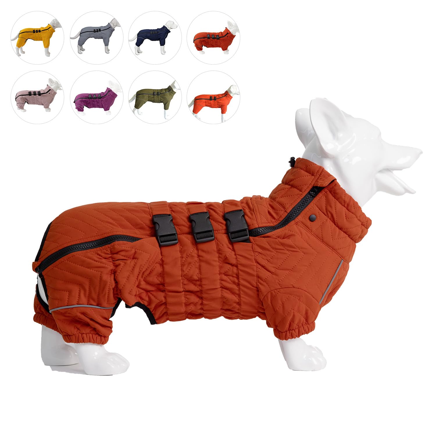 Warm Dog Coat Double Layers Dog Vest, 4 Legs Covered Windproof Waterproof Reflective, Orange D-L, D-L (Darchshund/Corgi Back 17")