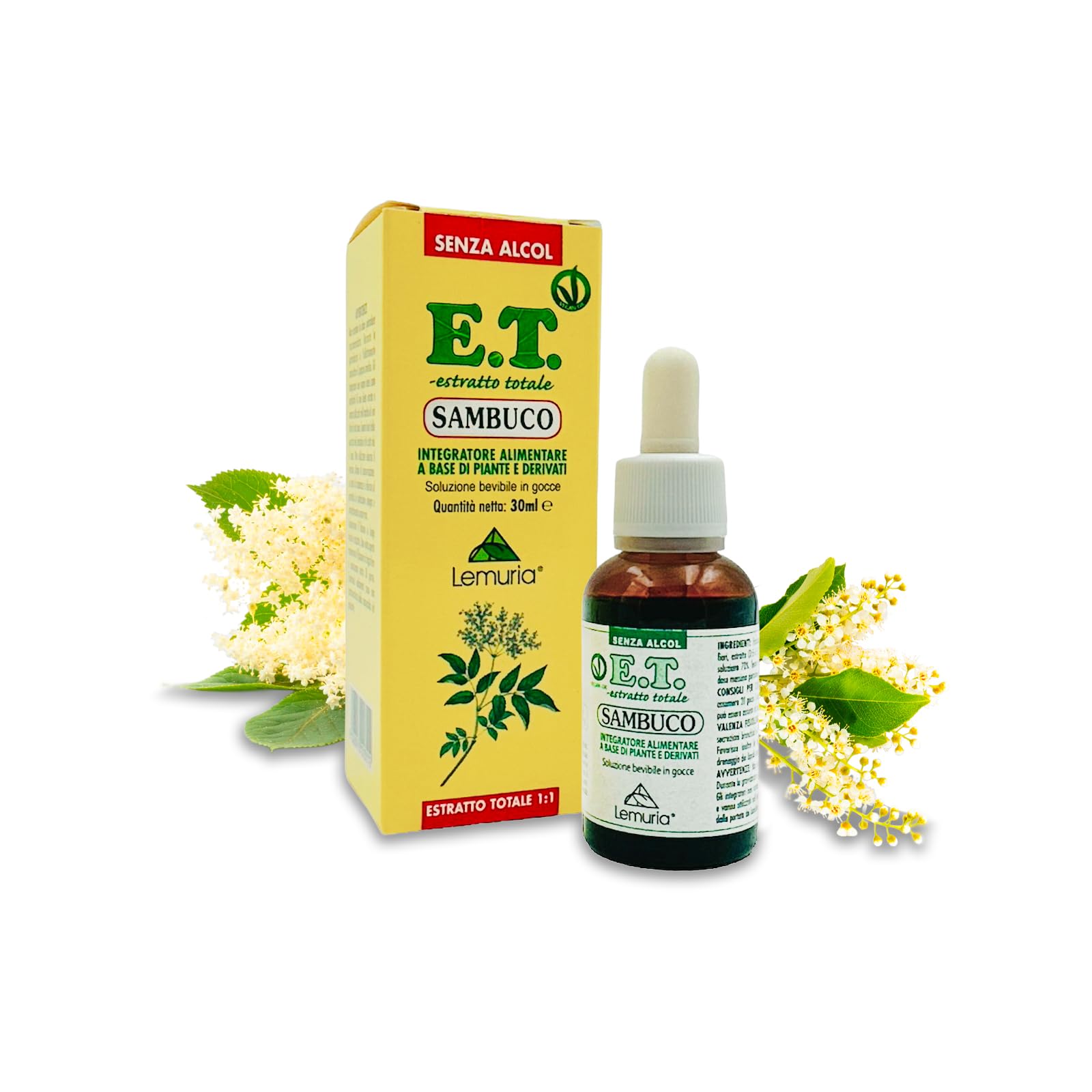 Lemuria - Sambuco - Per una Migliore Funzionalità delle Vie Respiratorie e per il Drenaggio dei Liquidi - Estratto Totale 1:1-30 ml - Made in Italy