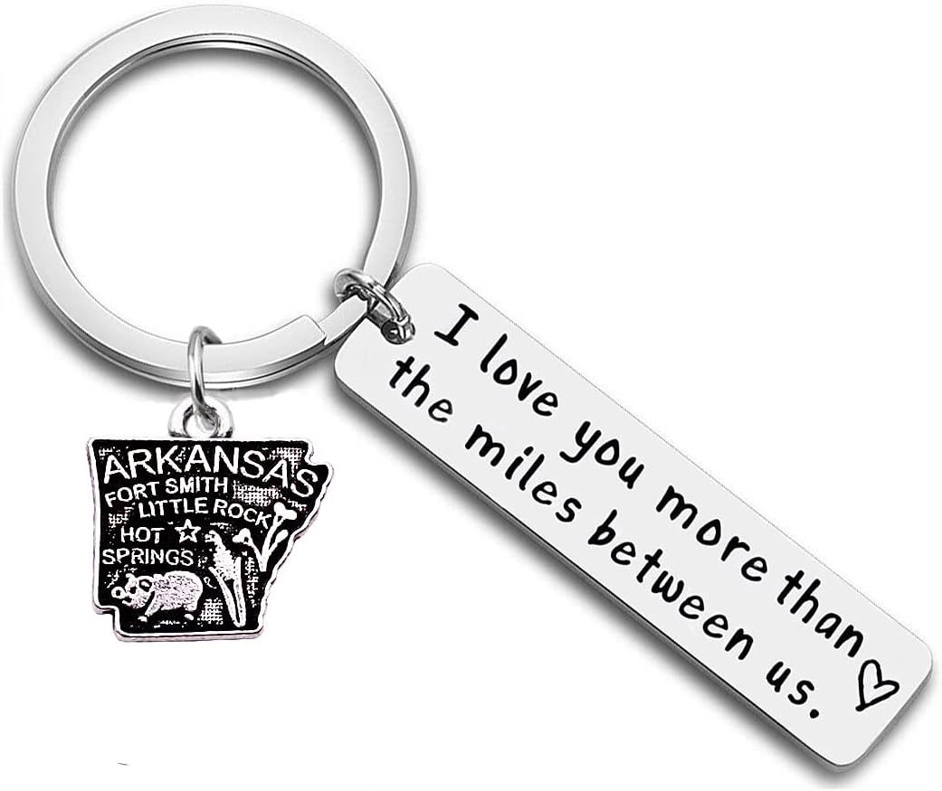 JJTZXI Love You More Than The Miles Between Us Long Distance Relationship State Map Keychain Going Away Gift Travel Gift